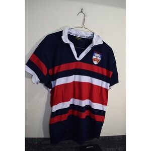 Y2K BASSER COLLEGE Australia Red White‎ Rugby Shirt CUT Sleeves MENS S
